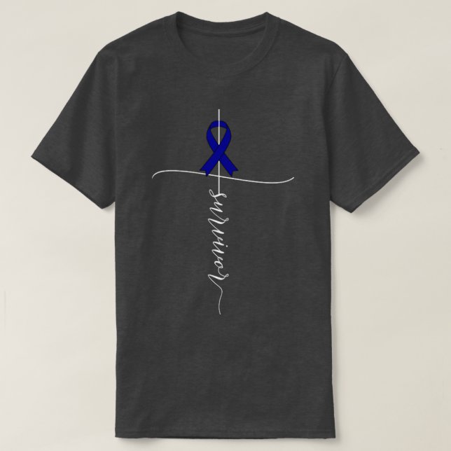 Colon Cancer Awareness Survivor Blue Ribbon Gift3 T Shirt (Design framsida)