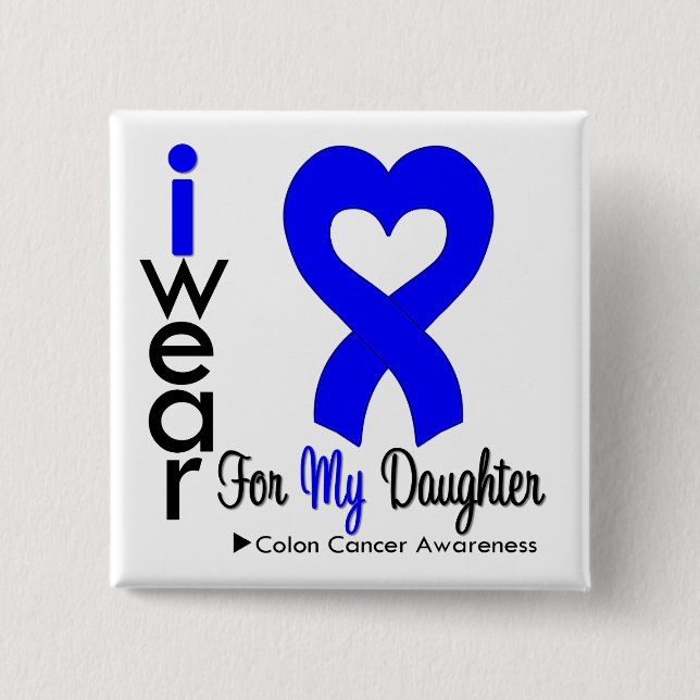 Colon Cancer Blue Heart Ribbon för min dotter Knapp (Framsida)