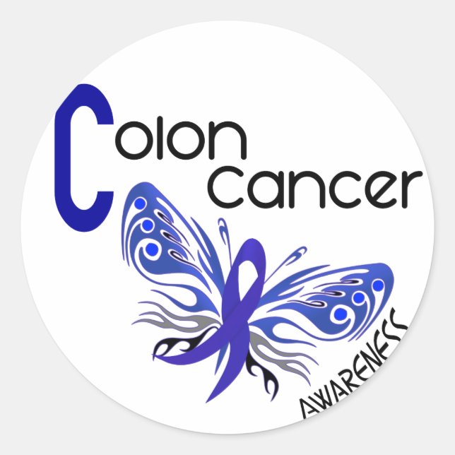 Colon Cancer BUTTERFLY 3 Runt Klistermärke (Framsida)