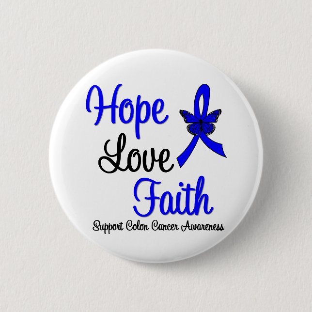 Colon Cancer Hope Kärlek Faith Ribbon Knapp (Framsida)