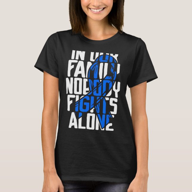 Colon Cancer stöder familjen Blue Colon Cancer T Shirt (Framsida)