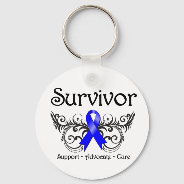 Colon Cancer Survivor Blommigt Deco Nyckelring (Framsida)