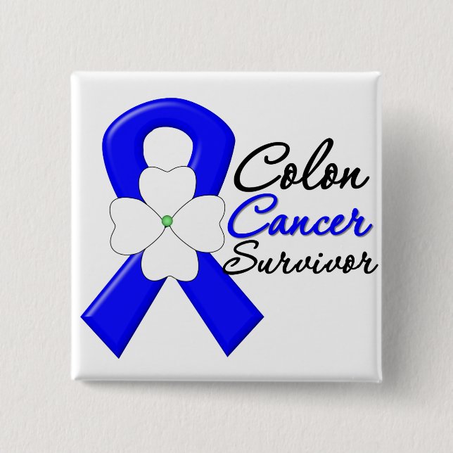 Colon Cancer Survivor Flower Ribbon Knapp (Framsida)