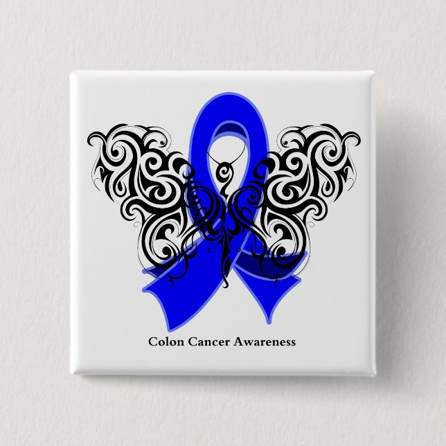 Colon Cancer Tribal Butterfly Ribbon Knapp (Framsida)