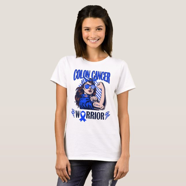 Colon Cancer Warrior Tro och kamp T Shirt (Hel framsida)