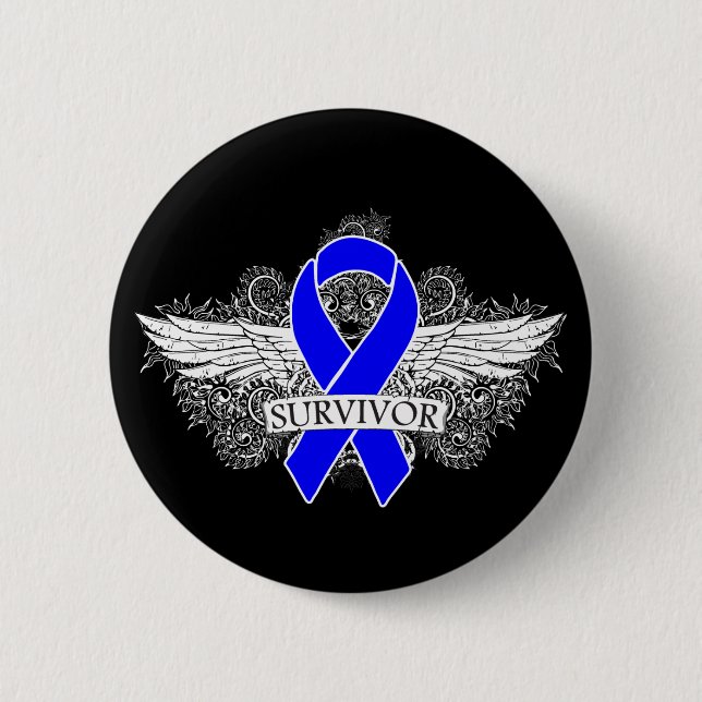 Colon Cancer Winged SURVIVOR Ribbon Knapp (Framsida)