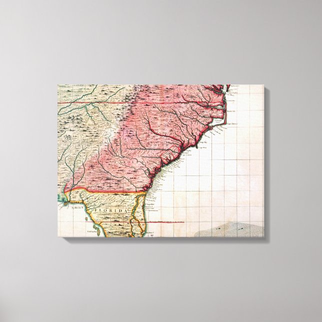 COLONIAL AMERICA KARTA, 1733 CANVASTRYCK (Framsida)