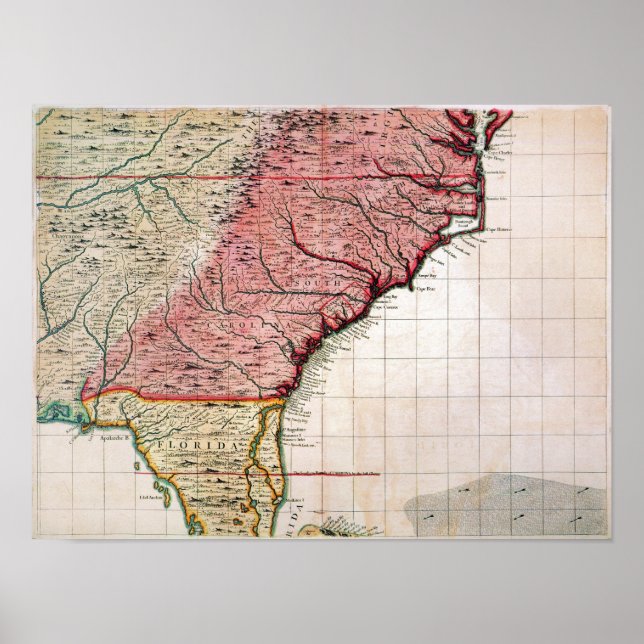 COLONIAL AMERICA KARTA, 1733 POSTER (Framsidan)