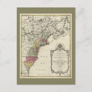 Colonial America Karta efter Matthaus Lotter (1776 Vykort