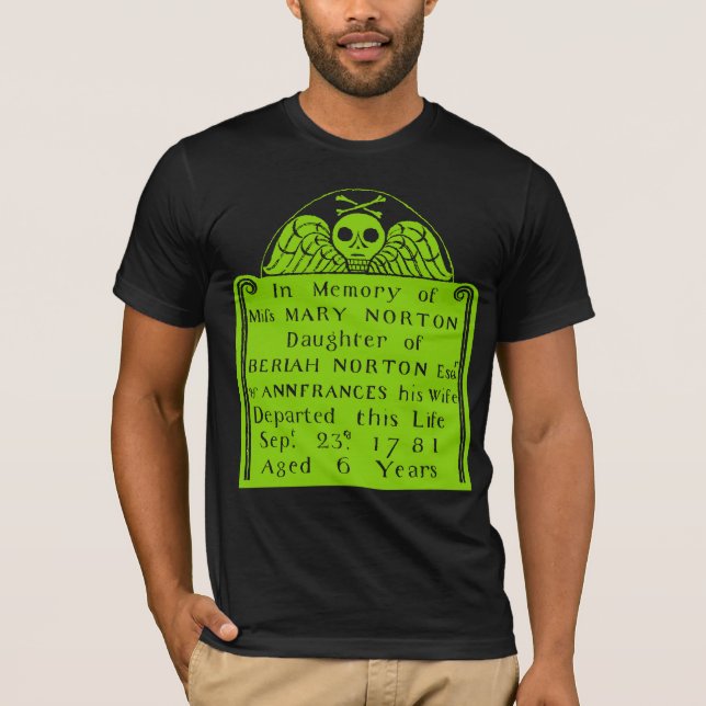 Colonial American Gravsten Skull Angel Bones T Shirt (Framsida)