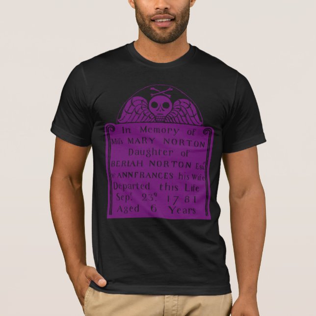 Colonial American Gravsten Skull Angel Bones T Shirt (Framsida)