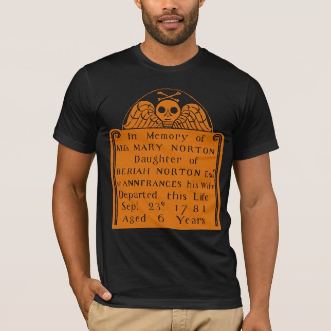 Colonial American Gravsten Skull Angel Bones T Shirt (Framsida)