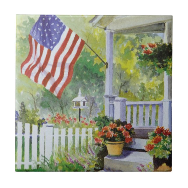 Colonial Land Home American Flagga Front Porch Kakelplatta (Framsidan)