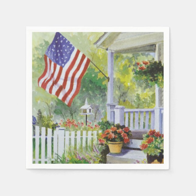 Colonial Land Home American Flagga Front Porch Pappersservett (Framsidan)