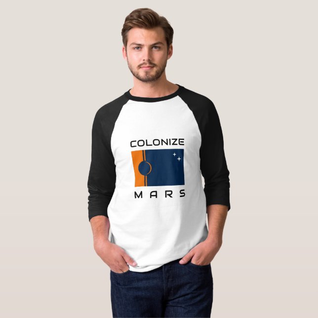 Colonize Mars T-Shirt med Martian Flagga (Hel framsida)