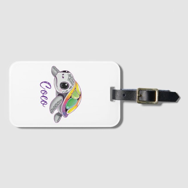 Color Burst Sea Turtle Bagagebricka (Framsida horisontal)