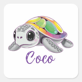 Color Burst Sea Turtle Fyrkantigt Klistermärke