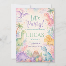Color Dinosaur Birthday Invitation Editable Inbjudningar