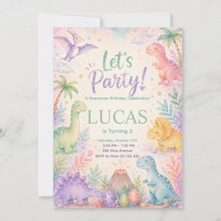 Color Dinosaur Birthday Invitation Editable Inbjudningar