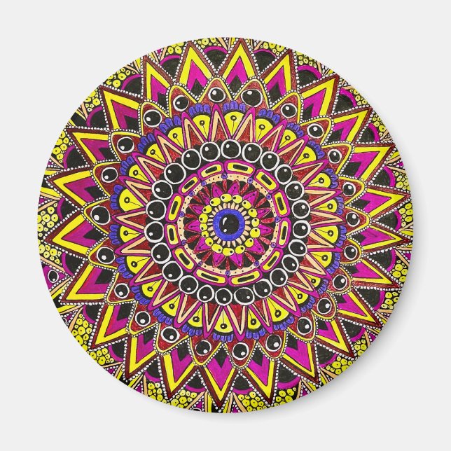 Color Pencil Purple Yellow Mandala Magnet (Framsidan)