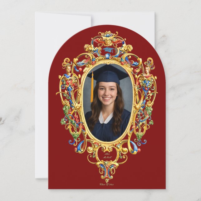 Color Rococo Cartouche Photo Template Graduation Inbjudningar (Framsida)
