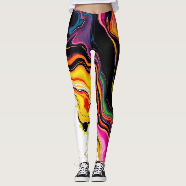 Color Splash Swirl – Vibrant Abstract Drip Art Leggings (Framsida)