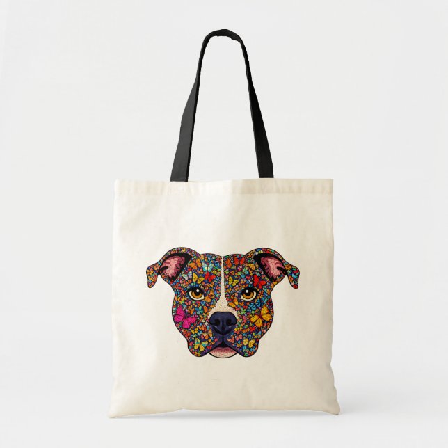 Color Therapy Butterfly Dog Portrait Pitbull Mama Tygkasse (Framsidan)