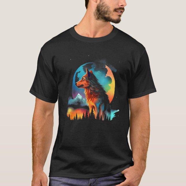 Color Wolf Mountains  Graphics T Shirt (Framsida)