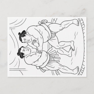 Color Your Sumo! Japanese Sumo Wrestler Coloring P Helg Vykort