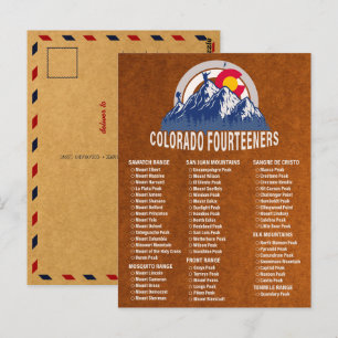 Colorado 14 ers Fourteeners Vintage Mountain Klib Vykort
