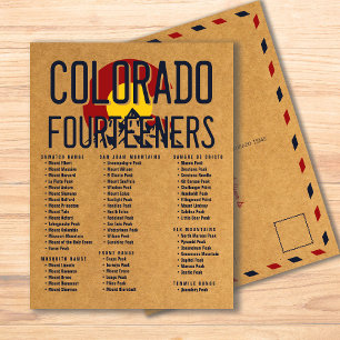 Colorado 14 ers Fourteeners Vintage Mountain Klib Vykort