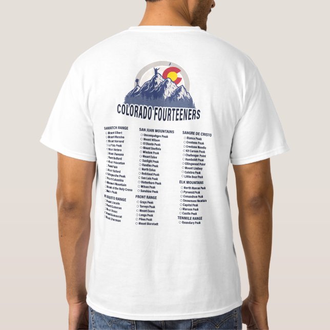 Colorado 14ers Fourteeners Mountain Souvenirs T Shirt (Baksida)