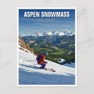 Colorado Aspen Snowmass Skier Skiing Vykort