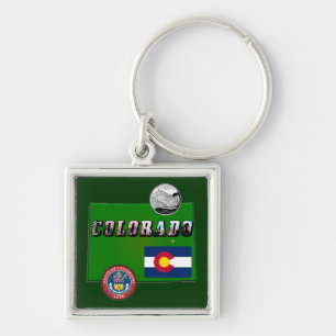 Colorado Bild text, Flagga, sial, kvartal, Karta Fyrkantig Silverfärgad Nyckelring