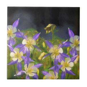 Colorado Blue Columbine Painting - Original Art Kakelplatta
