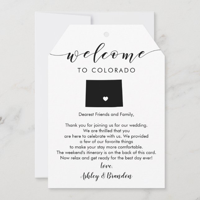 Colorado Bröllop Welcome Märkre, Brev Itinerary (Framsida)
