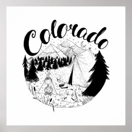 Colorado Camping utomhus Bläck Illustration Poster