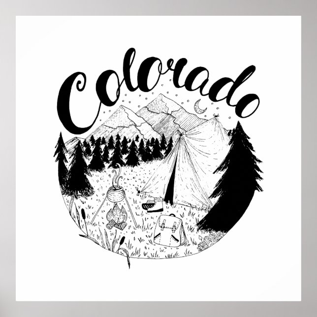 Colorado Camping utomhus Bläck Illustration Poster (Framsidan)