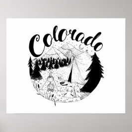 Colorado Camping utomhus Bläck Illustration Poster
