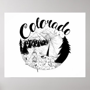 Colorado Camping utomhus Bläck Illustration Poster