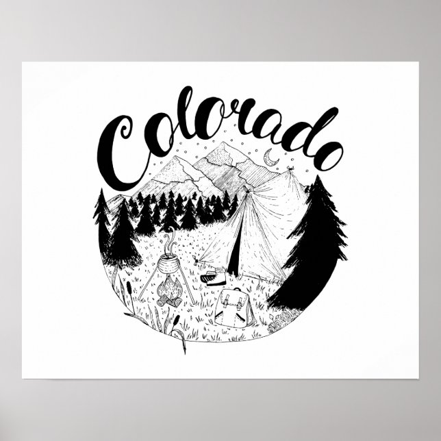 Colorado Camping utomhus Bläck Illustration Poster (Framsidan)