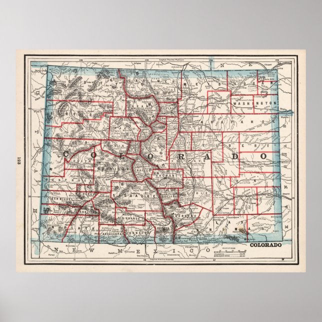 Colorado Counties Karta (1893) Poster (Framsidan)