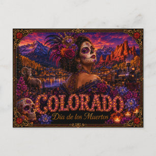 Colorado Día de los Muertos Retro Vykort