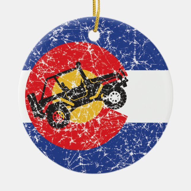 Colorado Flagga 4 Wheeler Julgransprydnad Keramik (Framsidan)