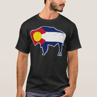 Colorado Flagga Buffalo Bison Art T Shirt