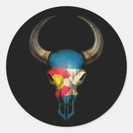 Colorado Flagga Bull Skull på Black Runt Klistermärke