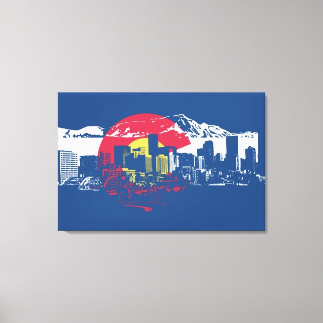 Colorado Flagga med Denver Skyline och Rockies Canvastryck (Framsida)
