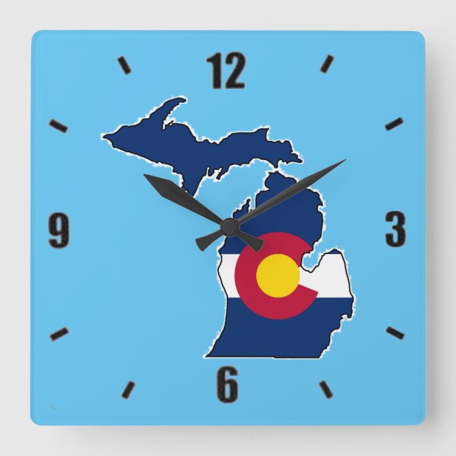 Colorado flagga Michigan konturväggklocka Fyrkantig Klocka (Framsida)
