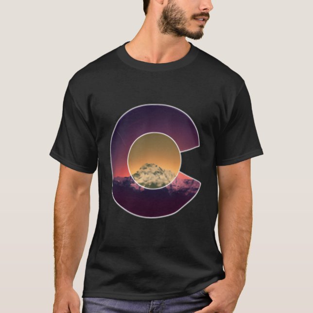 Colorado Flagga Mountain Himlar och Stars T Shirt (Framsida)