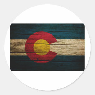 Colorado Flagga Rustic Old Wood Runt Klistermärke